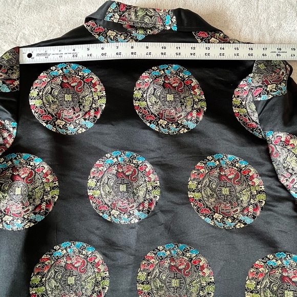 Vintage Asian Embroidered Satin Reversible Open Front Evening Jacket Women L/XL - Picture 12 of 15